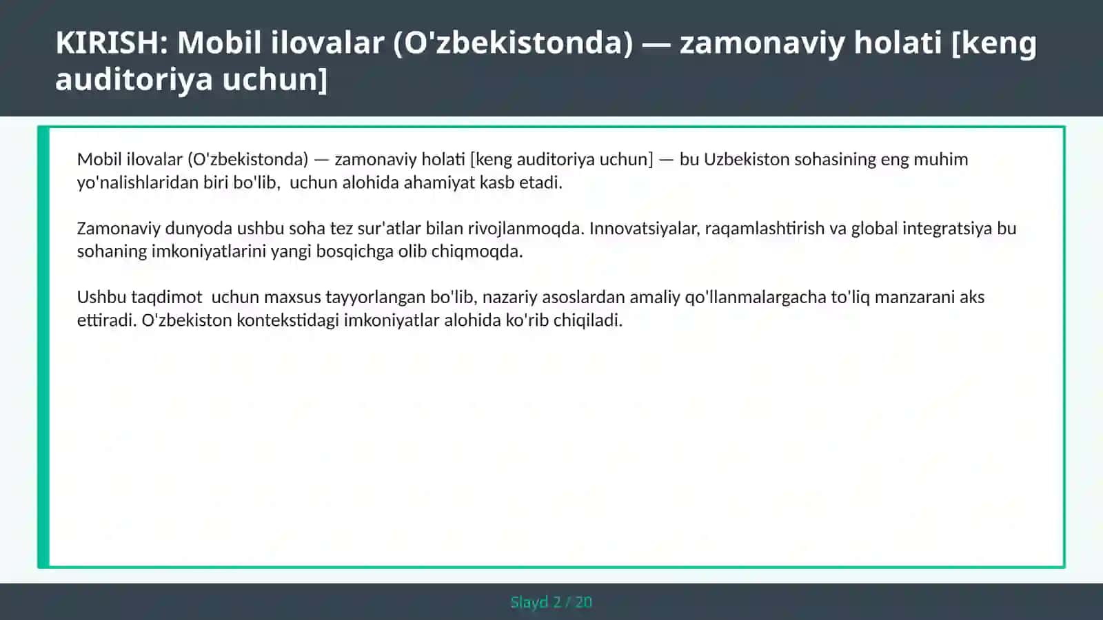 Mobil ilovalar (O'zbekistonda) — zamonaviy holati [keng auditoriya uchun] 2
