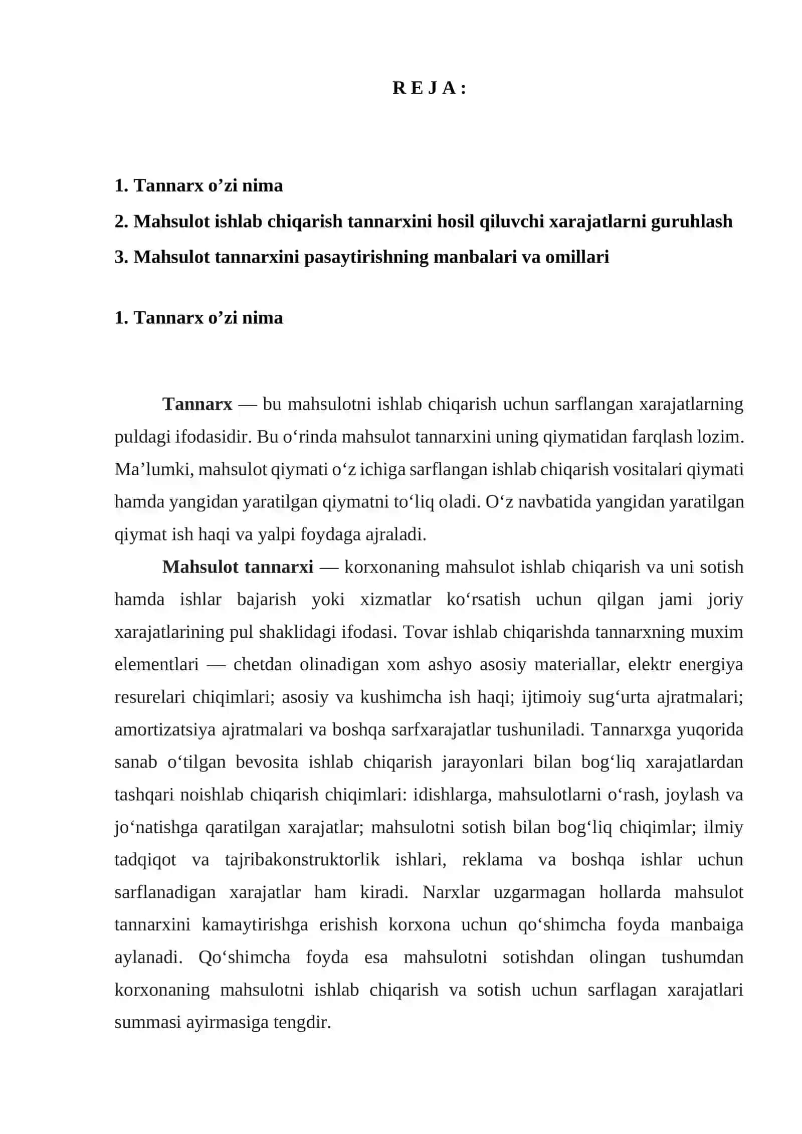 Tannarx pasaytirish omillari tahlili 2