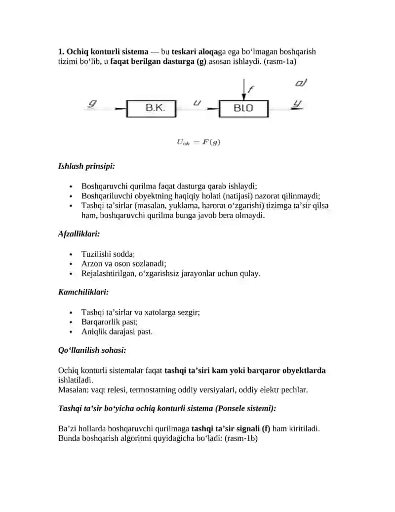 Avtomatik boshqarish sistemasining (ABS) tasnifi 2