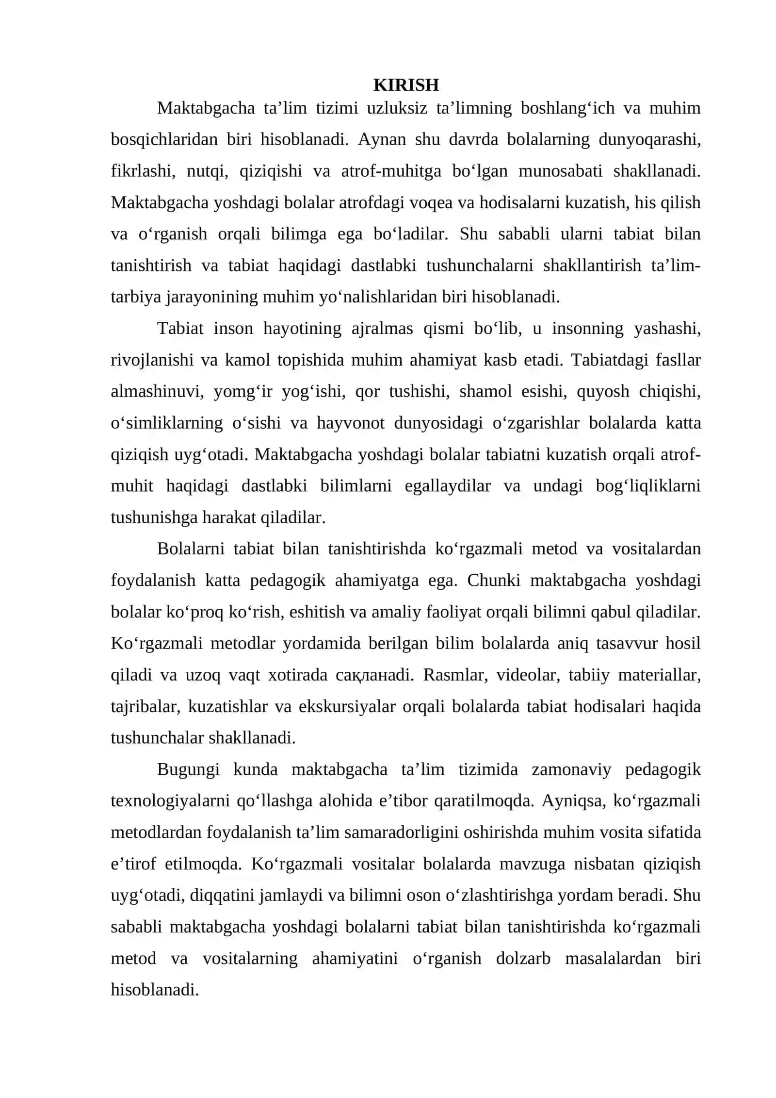 MAKTABGACHA YOSHDAGI BOLALARNI TABIAT BILAN TANISHTIRISHDA KOʻRGAZMALI METOD VA VOSITALARNING AHAMIYATI 2