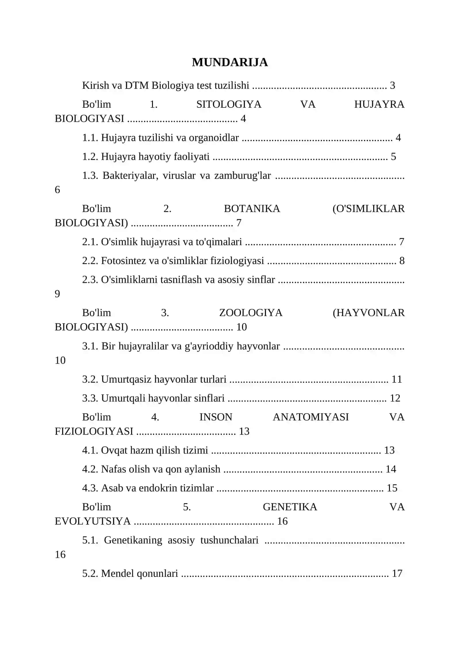 BIOLOGIYA BO'YICHA DTM TAYYORGARLIK 2