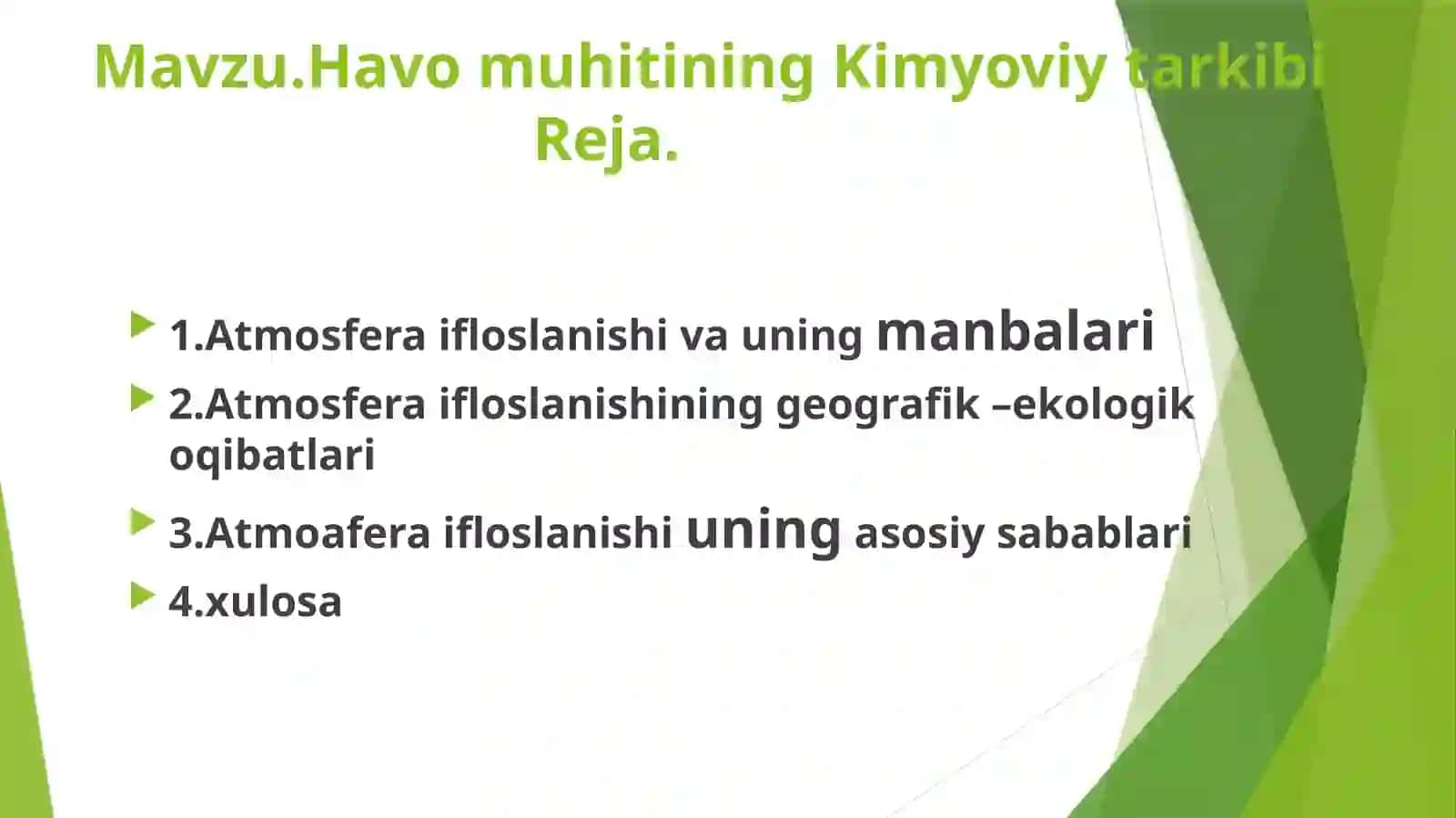 Havomuhitining Kimyoviy Tarkibi 2