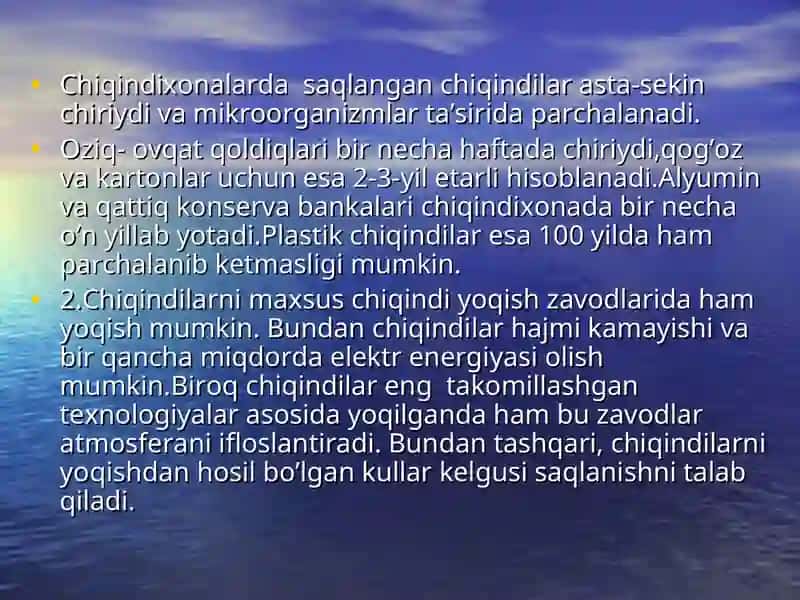 Chiqindi muommolari 2