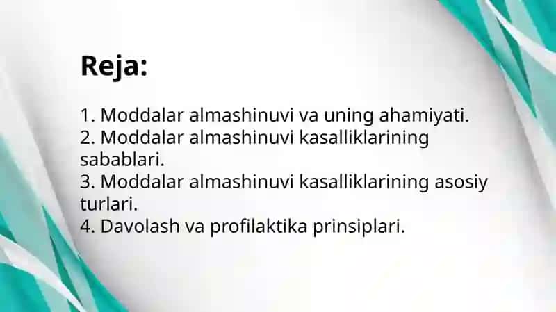 Moddalar almashinuvi kasalliklari 2