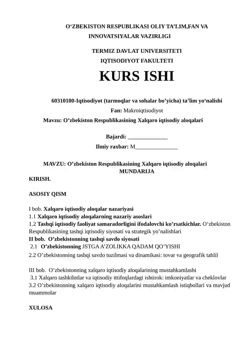O’zbekiston Respublikasining Xalqaro iqtisodiy aloqalari 2