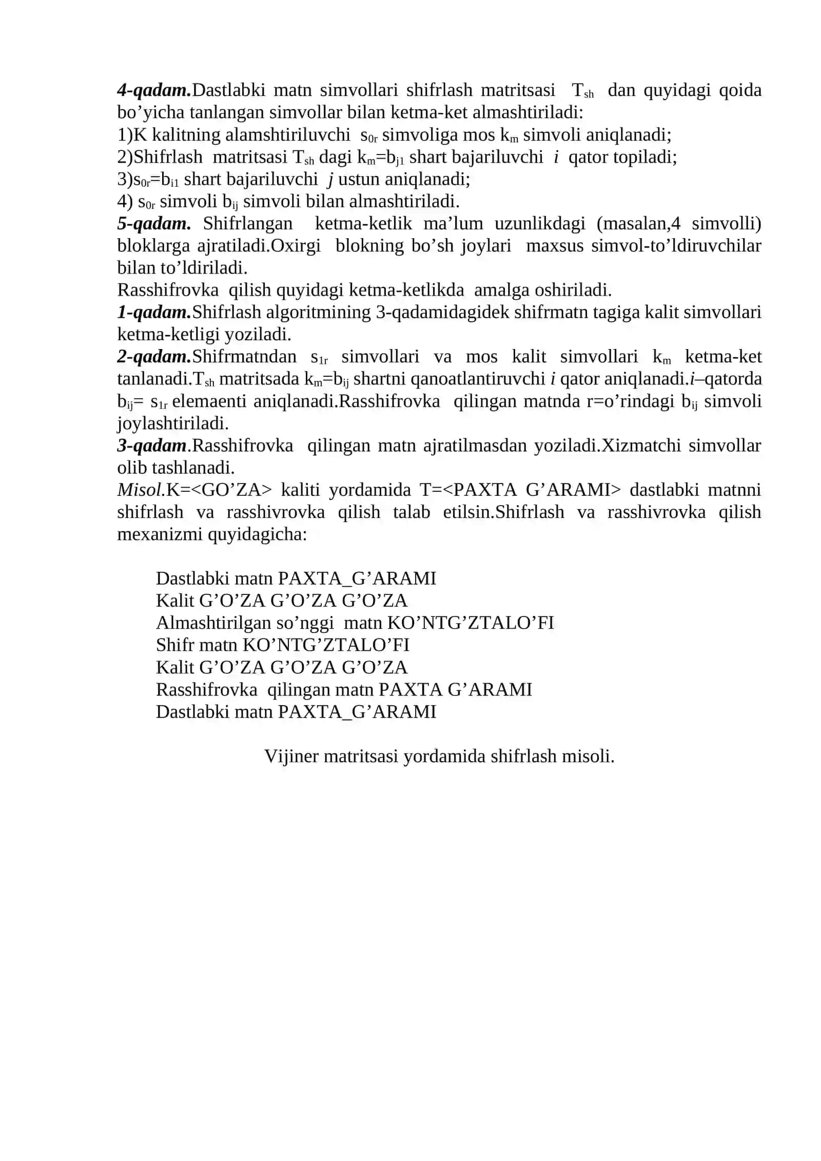 Vijiner shifrlash usuli 2