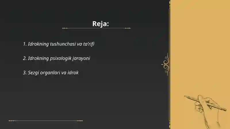 Idrok haqida tushuncha va uning turlari Mamasharipova shahloxon 2