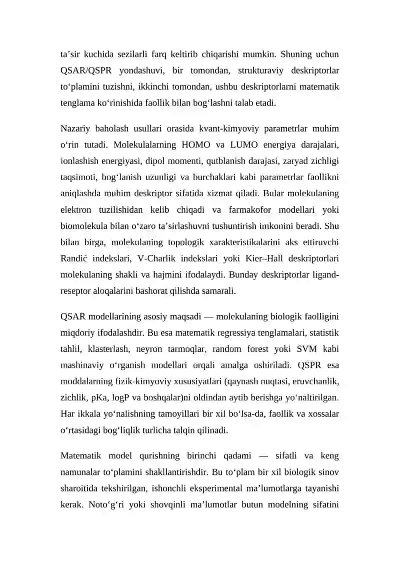 Kimyoviy birikmalarning biologik faolligini baxolash 2