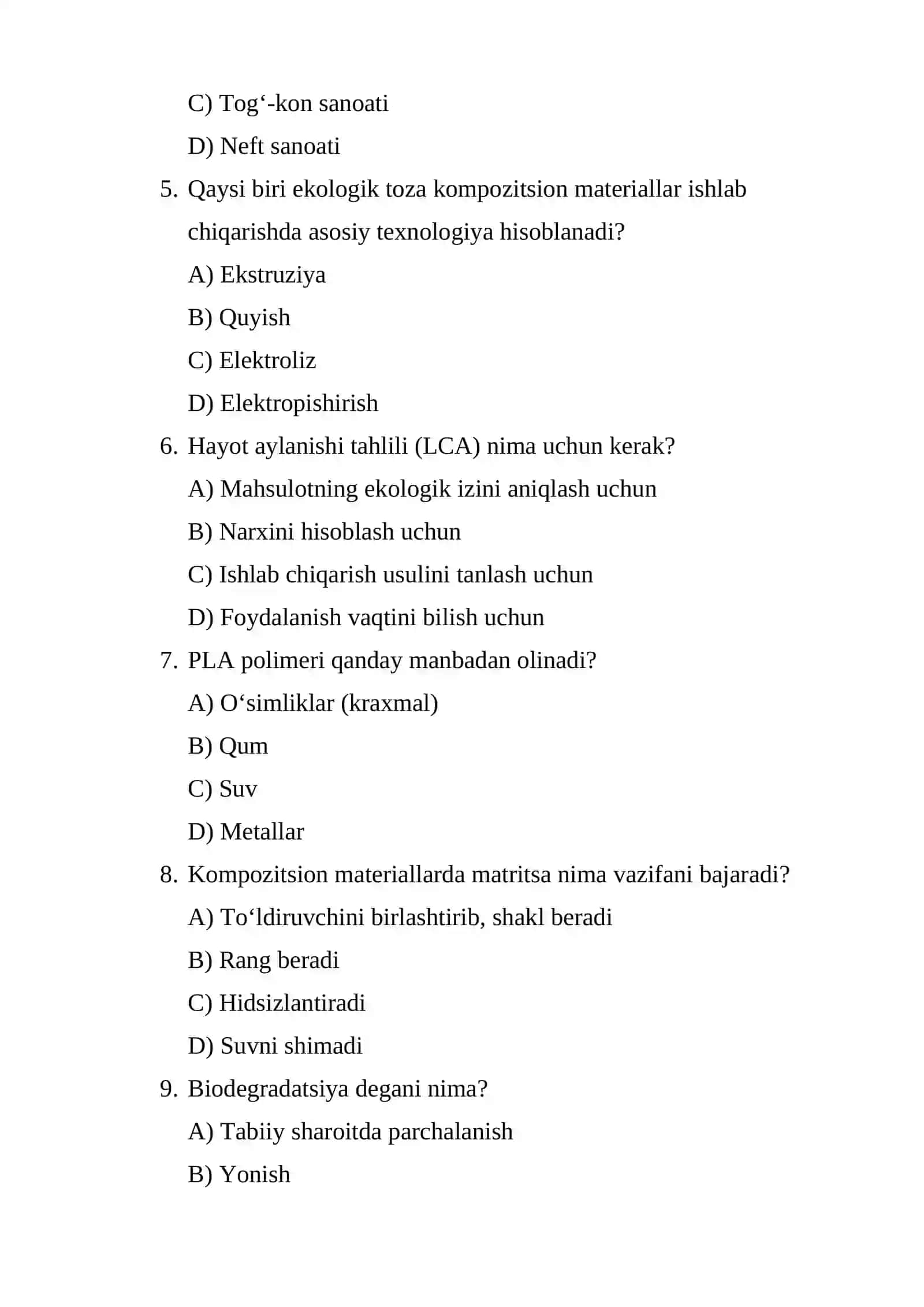 Ekologik toza polimer kompozitsion materiyallar-umumiy ko'rinish va qo'llash sohalari 2
