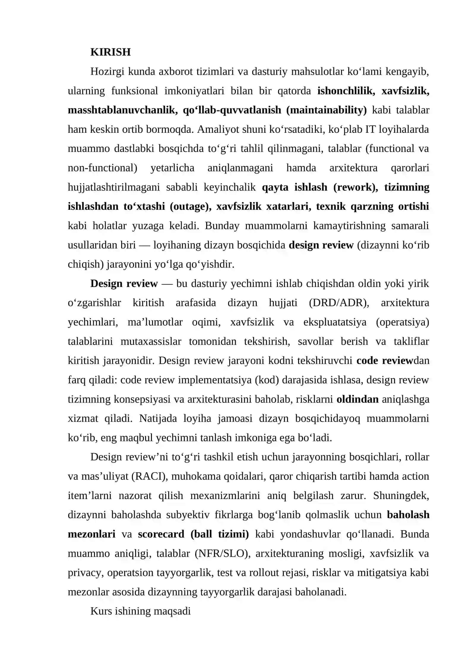 Design Review jarayonini tashkil etish va baholash mezonlari 2