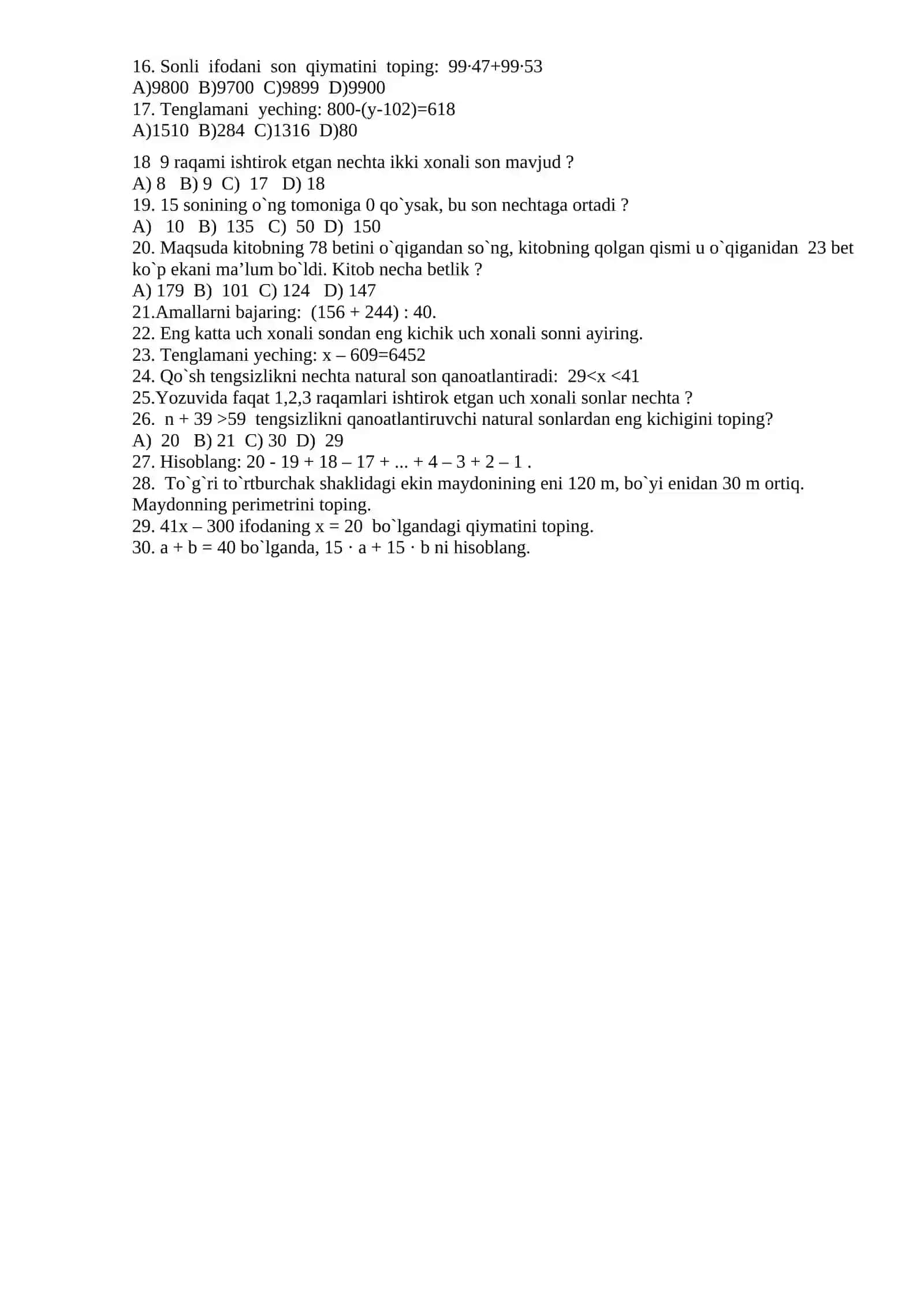5-sinf. Matematika.Yozma ish 2