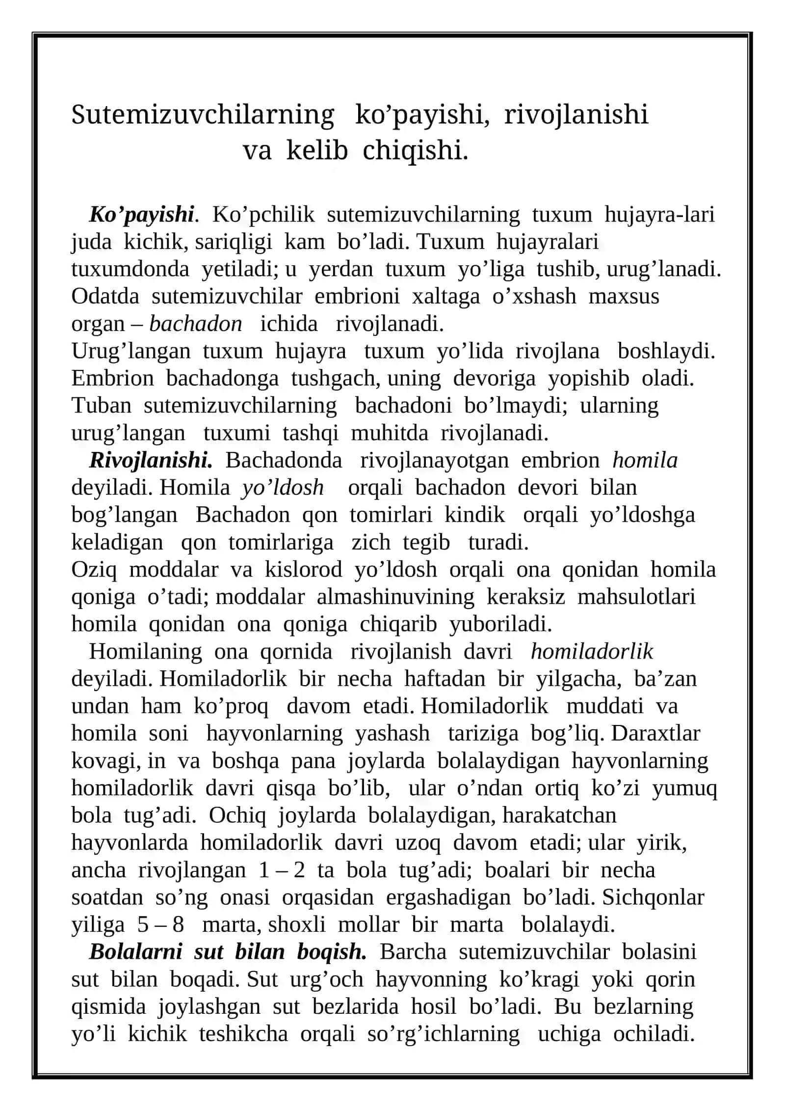 Sutemizuvchilarning ko’payishi, rivojlanishi va kelib chiqishi 2