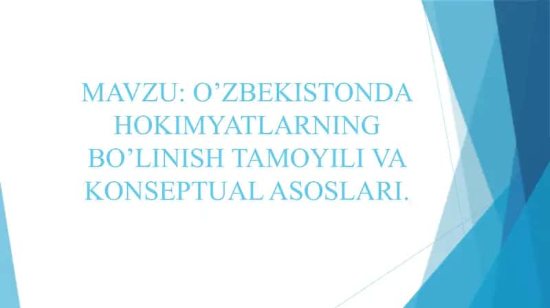 O’ZBEKISTONDA HOKIMYATLARNING BO’LINISH TAMOYILI VA KONSEPTUAL ASOSLARI 2
