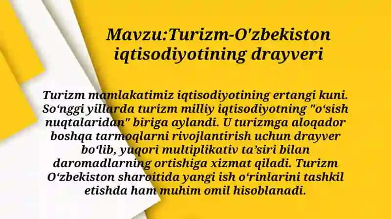 Turizm-O'zbekiston iqtisodiyotining drayveri 2