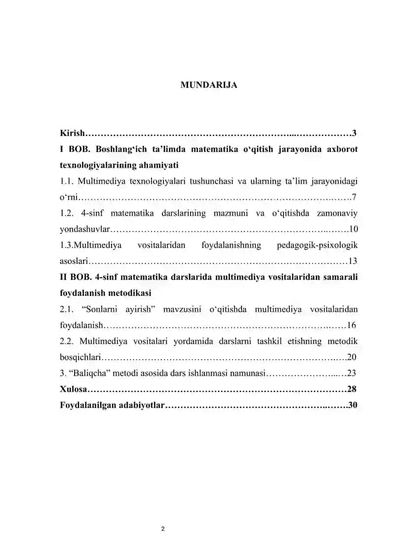 4-sinf matematika darslarida multimediya vositalaridan foydalanish  kurs ishi 2