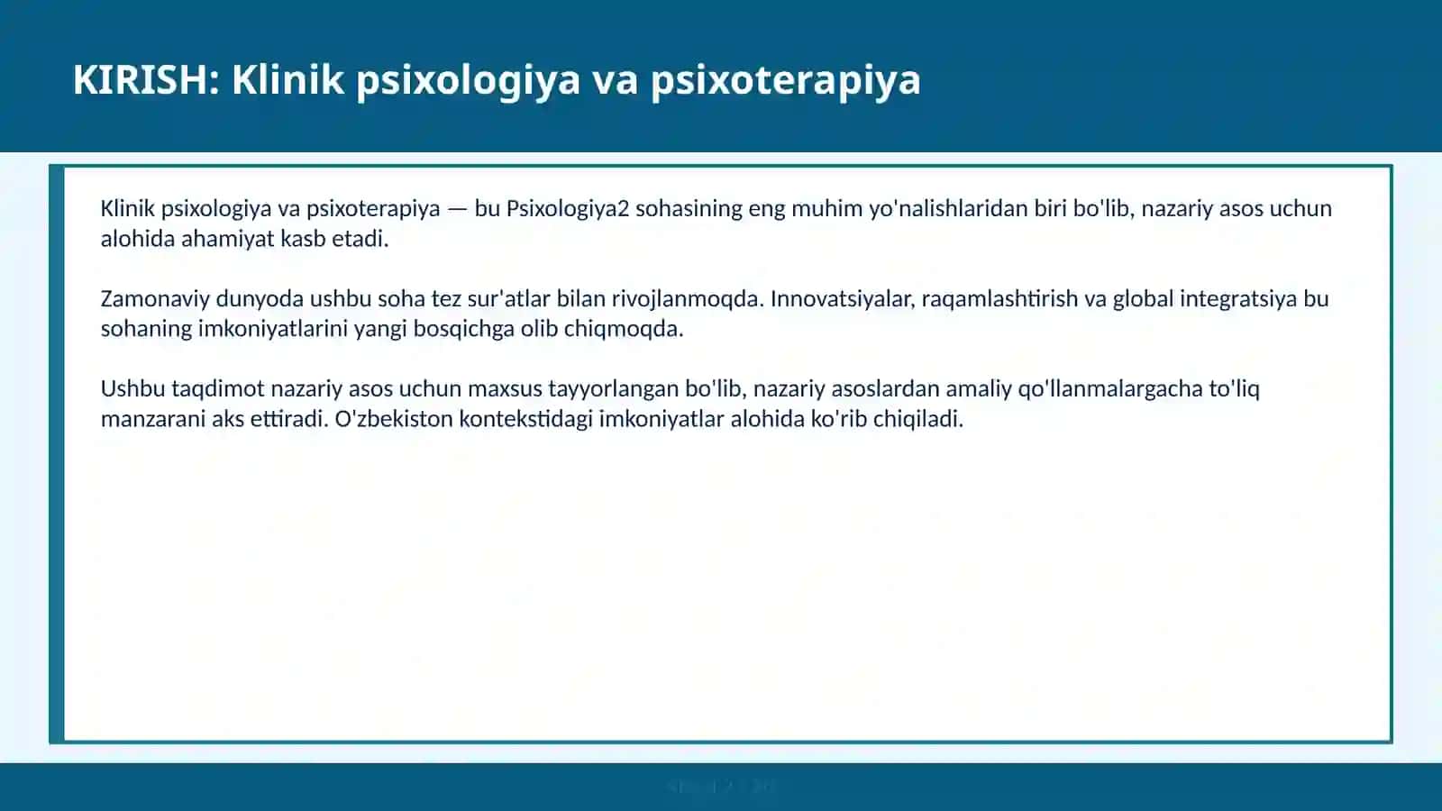 KLINIK PSIXOLOGIYA VA PSIXOTERAPIYA 2