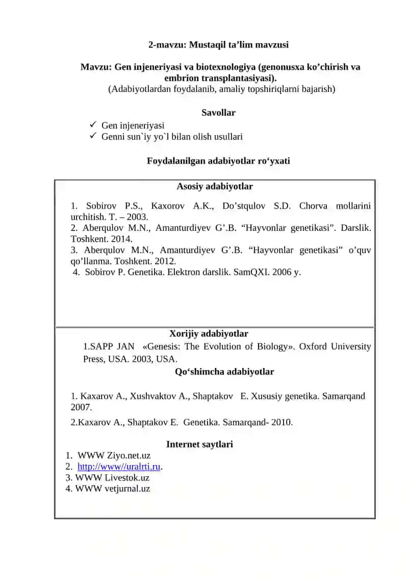 Gen injeneriyasi va biotexnologiya 2