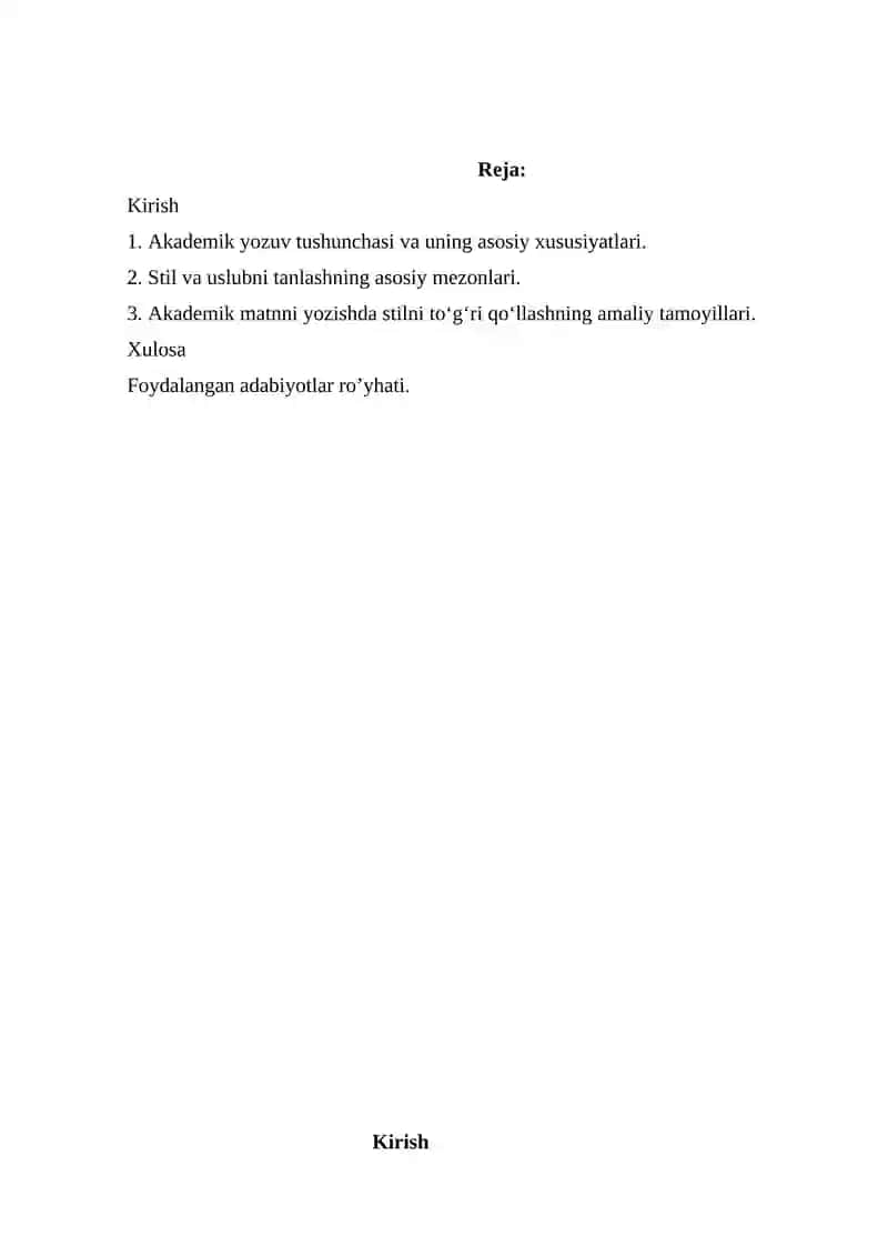 Akademik yozuvda stil va uslubni tanlash mezonlari,Mustaqil ish. 2