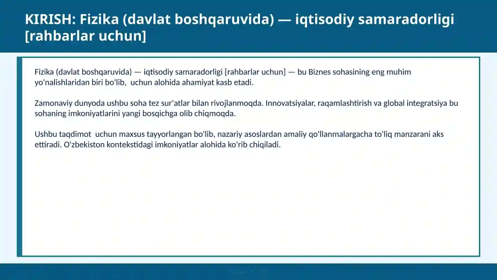 Fizika (davlat boshqaruvida) — iqtisodiy samaradorligi [rahbarlar uchun] 2