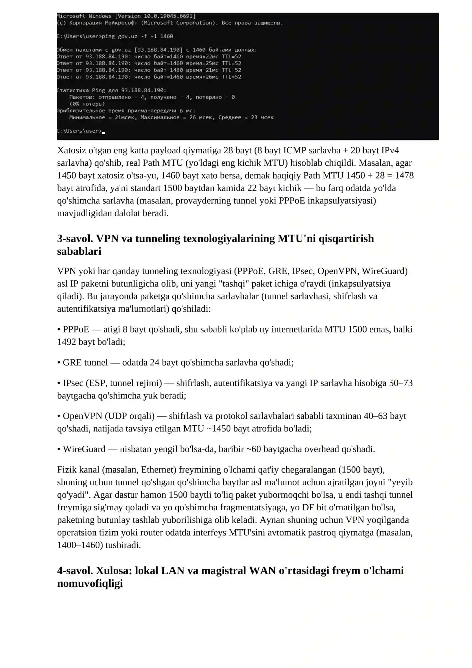 MTU (Maximum Transmission Unit) fragmentatsiyasi va WAN konvergensiyasi 2
