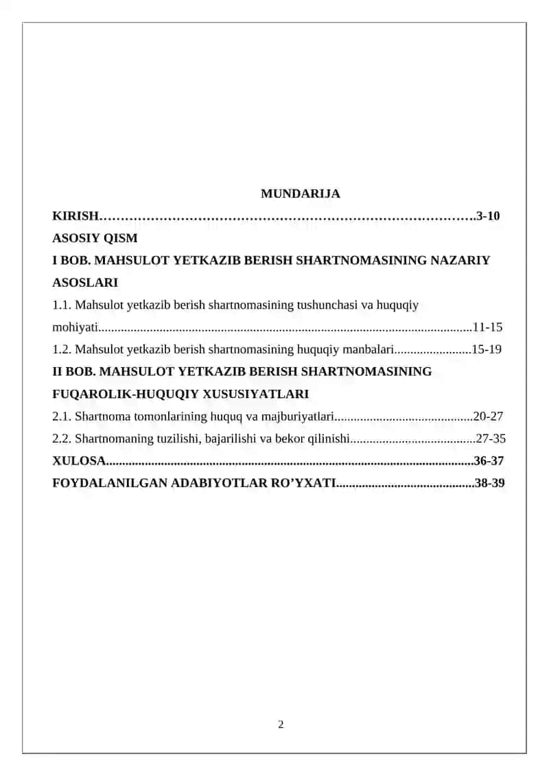 Mahsulot yetkazib berish shartnomasining fuqarolik huquqiy xususiyatlari 2