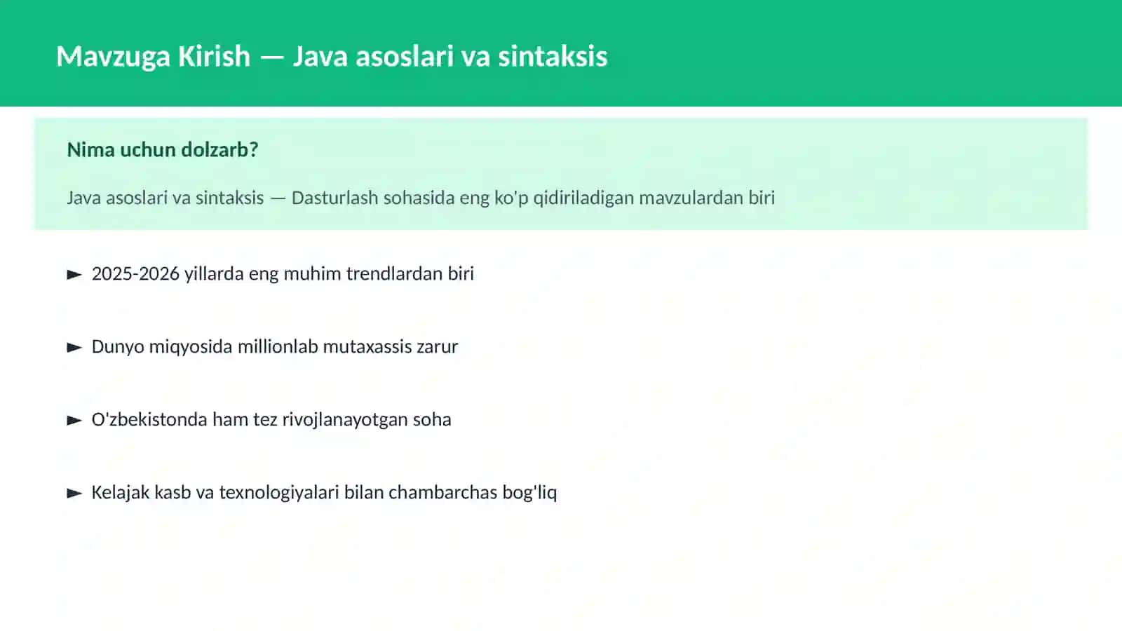 Java asoslari va sintaksis 2
