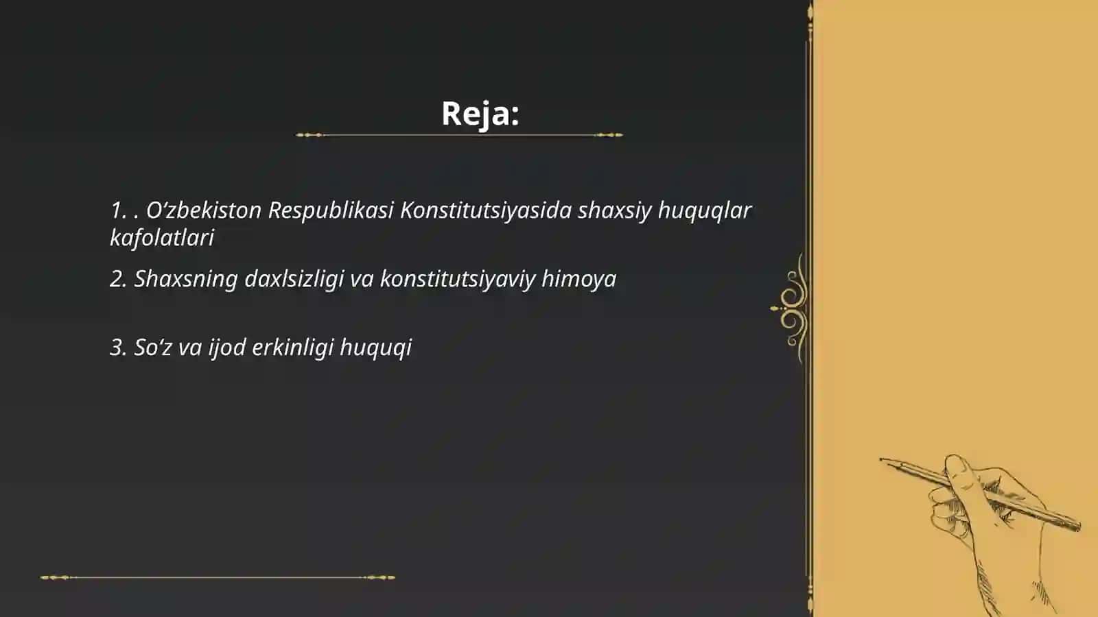 Oʻzbekiston Respublikasi Konstitutsiyada insonning shaxsiy hamda siyosiy huquqlarini mustahkamlash masalalari 2