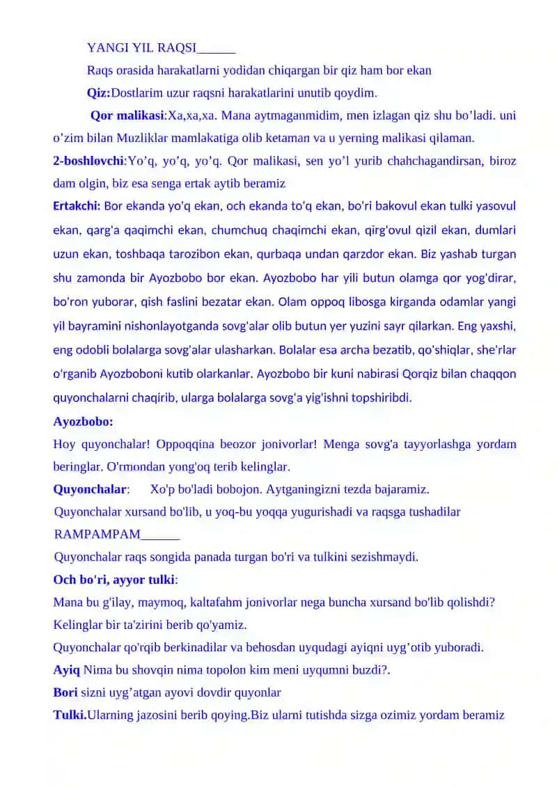 "YANGI YILIM – YAXSHI YILIM" BAYRAM SENARIYSI 2