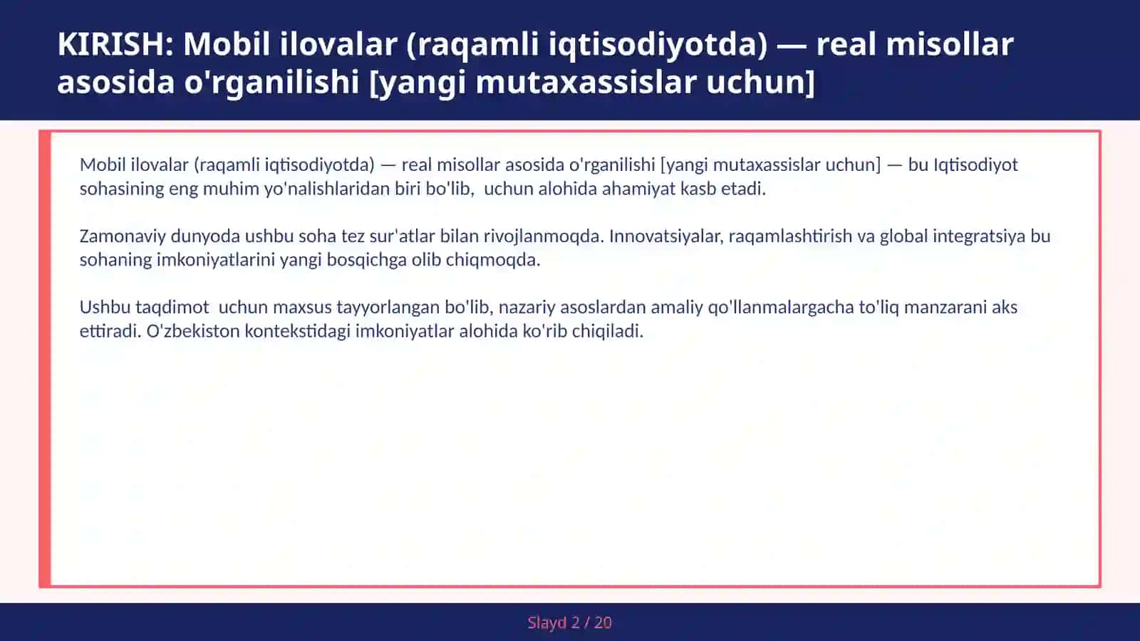 Mobil ilovalar (raqamli iqtisodiyotda) — real misollar asosida o'rganilishi [yangi mutaxassislar uchun] 2