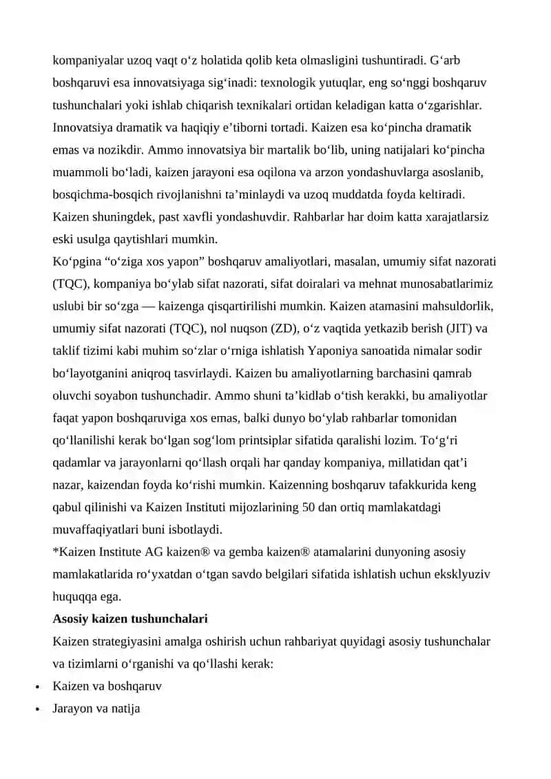 Kaizen: Yaponiyaning raqobatbardosh muvaffaqiyati 2