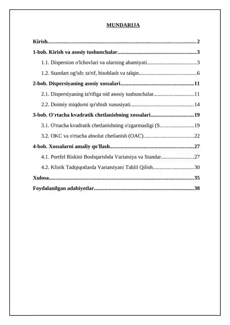 Dispersiya va o'rtacha kvadratik tafovut xossalari 2