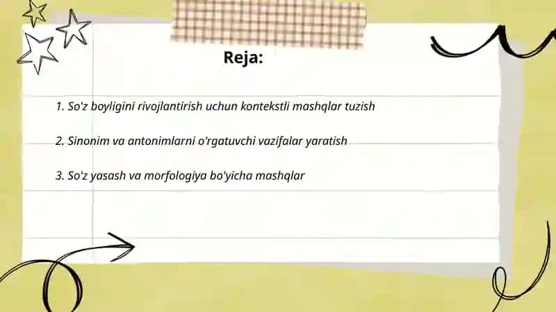 So'z boyligini rivojlantirish uchun kontekstli mashqlar 2