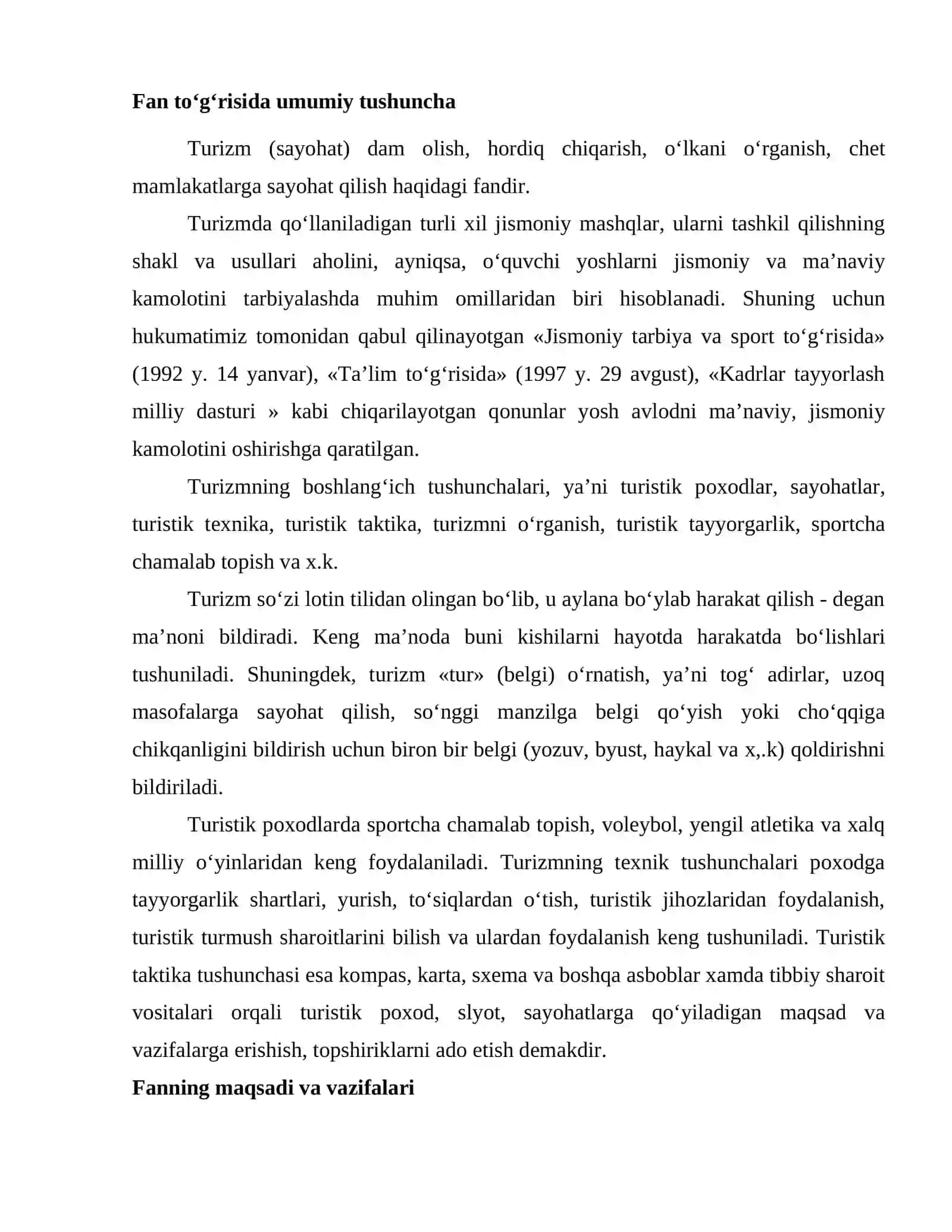 Turizm va uni oʻqitish uslubiyati faniga kirish 2