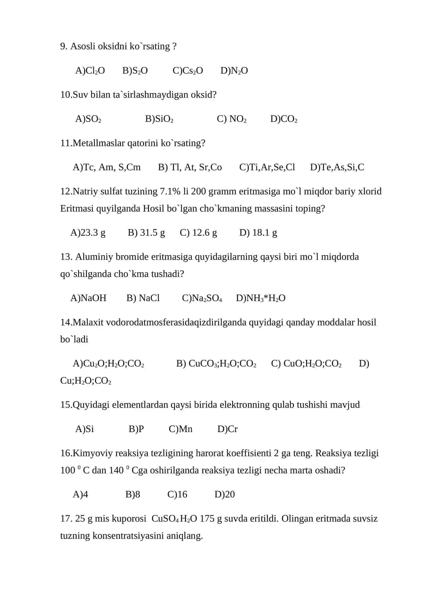 Fizika fanidan 11-Sinf testlar 2