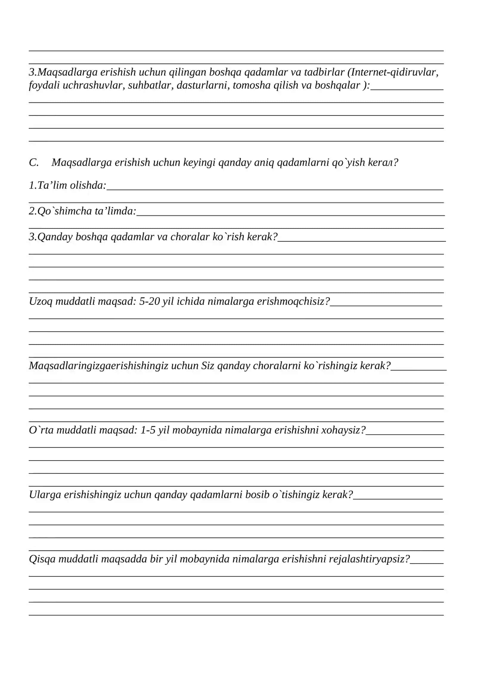 Shaxsiy rivojlanish rejasi 2