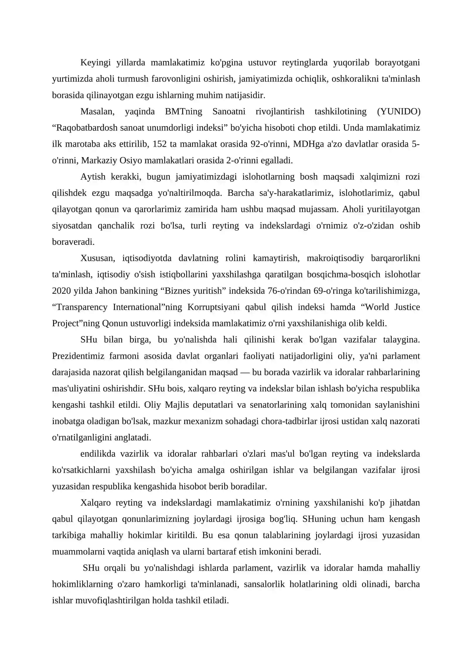 Xalqaro reytinglar va indekslar 2