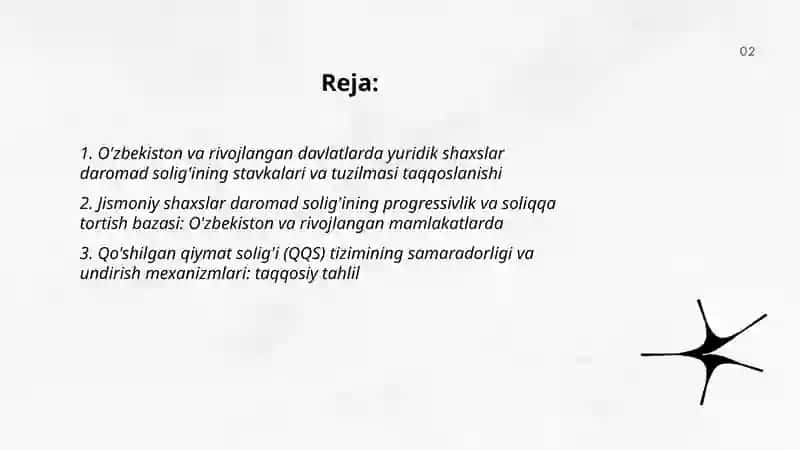 O'zbekiston Respublikasi soliq tizimining taraqqiy etgan davlatlar soliq tizimi bilan solishtirma tahlili 2