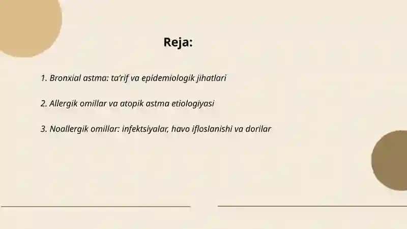 Bronxial astma etiologiya, patogenezi, klinika, laborator va instrumental tekshiruv usullari, davolash prinsiplari 2