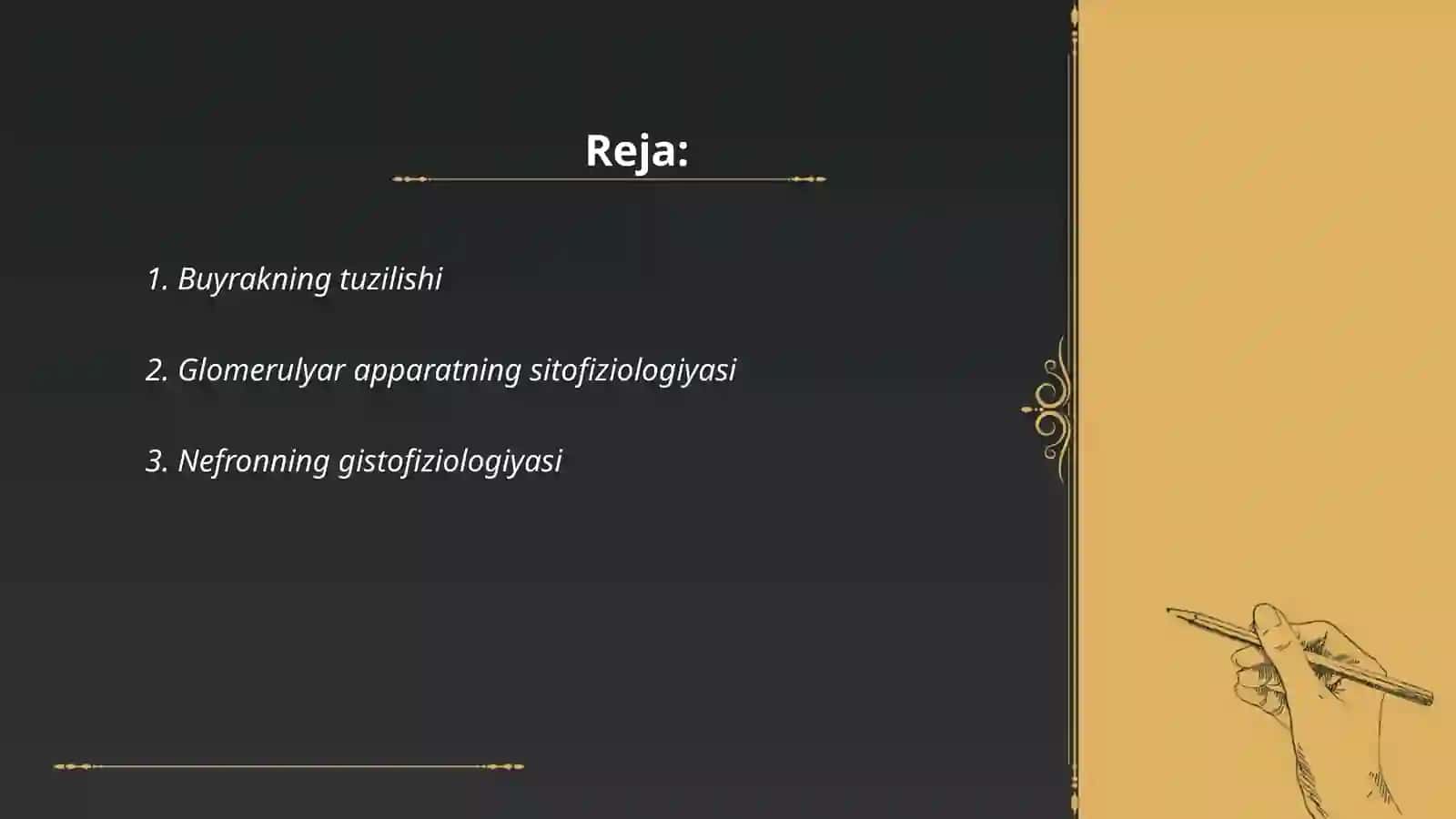 Buyrakning yukstaglomerulyar apparati sitofiziologiyasi. Nefronning gistofiziologiyasi. Buyraklar tuzilishi va regenerator imkoniyatlarining yoshga doir xususiyatlari 2