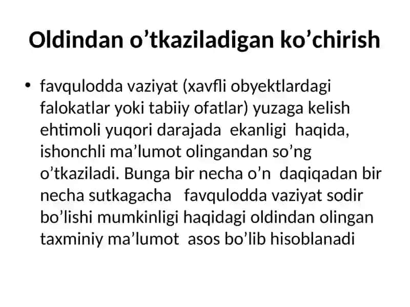 FАVQULОTDА VАZIYAT XAVFI TUG’ILGANDA VA SODIR BO’LGANDA АHОLINI EVАKUАTSIYA QILISH 2