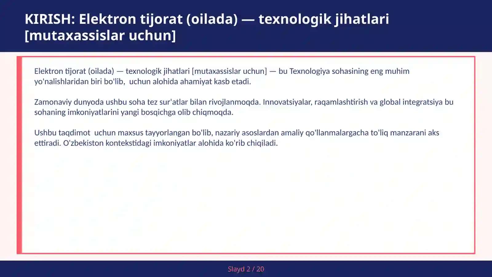 Elektron tijorat (oilada) — texnologik jihatlari [mutaxassislar uchun] 2