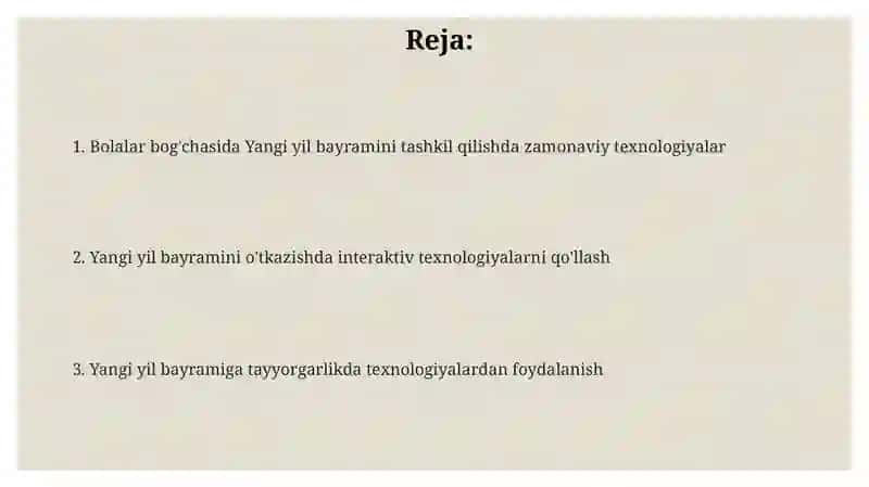 Yangiyil bayramini tashkil etish va munosib o'tkazish texnologiyasi 2