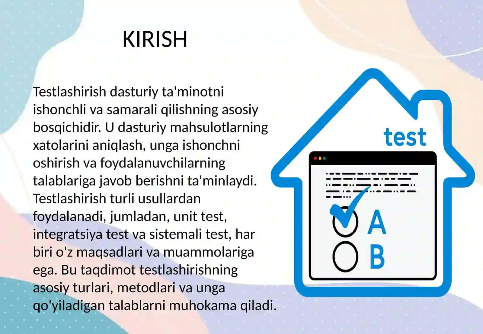 Testlashirish: turlari, metodi va unga qo’yiladigan asosiy talablar 2