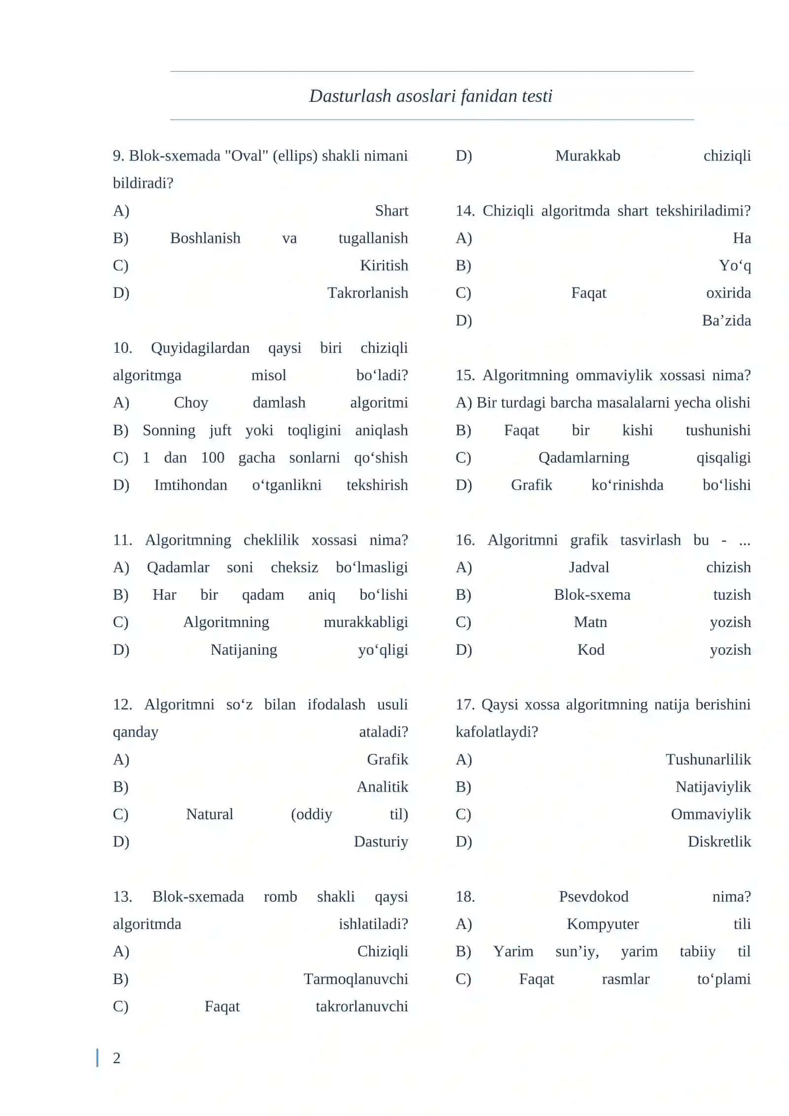 Algoritm tushunchasi va tasvirlash usullari. Chiziqli algoritm 2