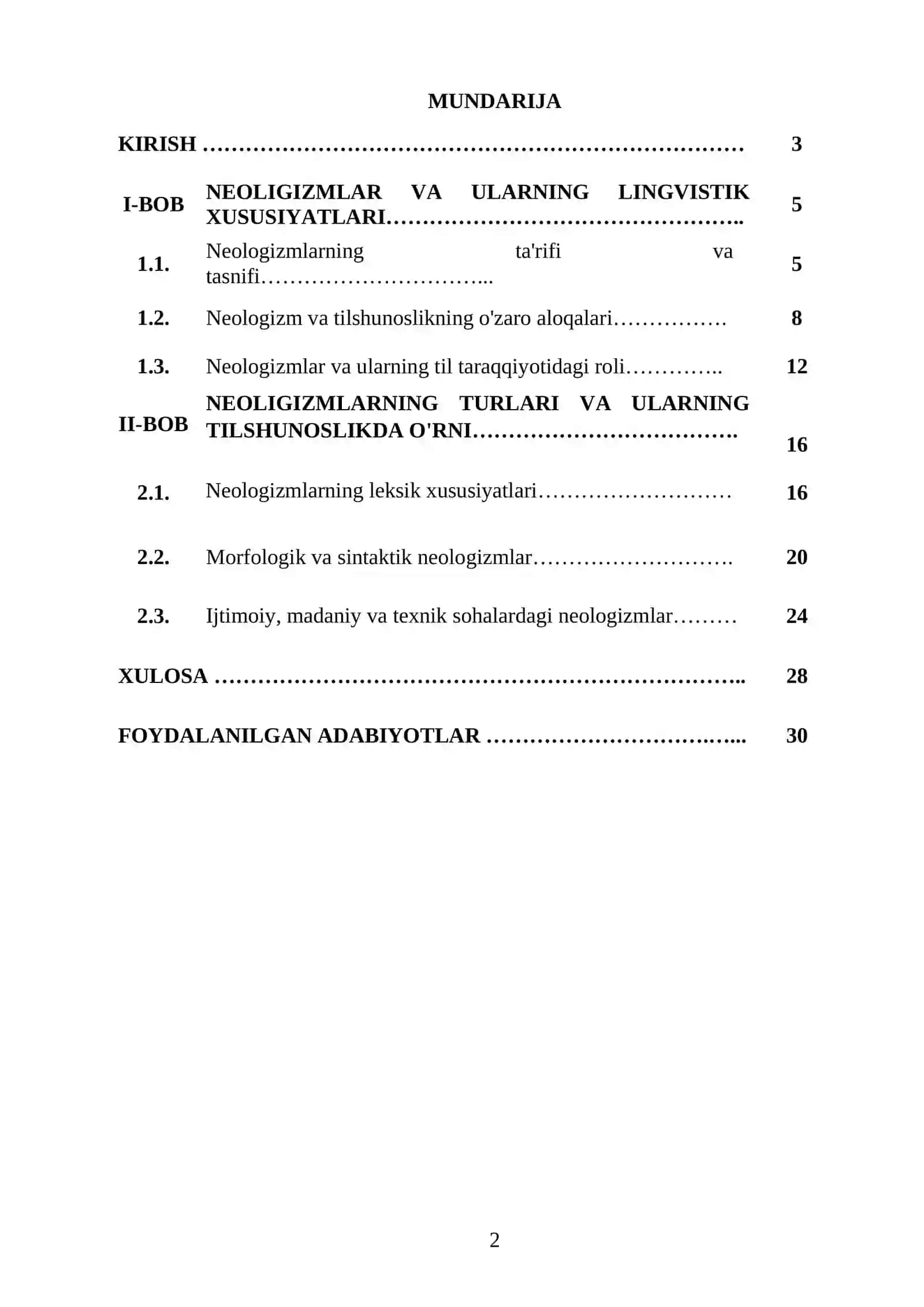 “NEOLOGIZMLARNING LINGVISTIK TADQIQI” MAVZUSIDA YOZGAN KURS ISHI 2