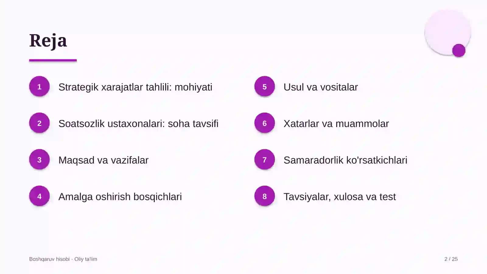 soatsozlik ustaxonalarida strategik xarajatlar tahlilini o'tkazish 9826 2