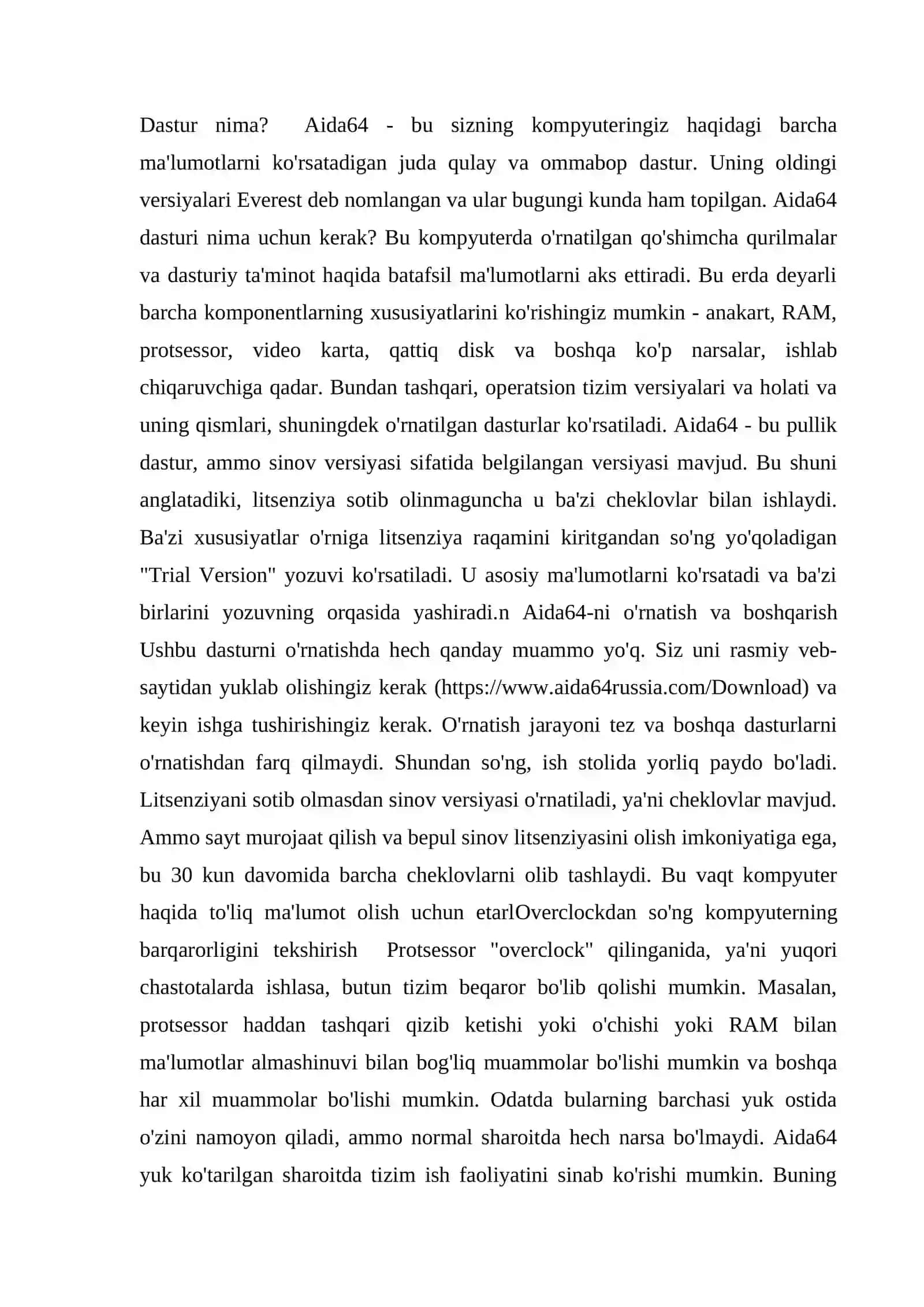 Kompyuterlarga ulangan texnik qurilmalar holatini tekshirish va boshqarish Direct. AIDA64 dasturlari yordamida 2