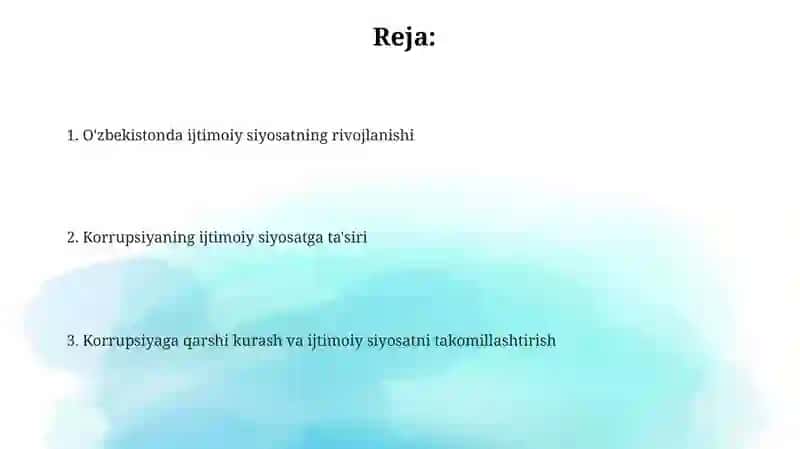 Òzbekistonda ijtimoiy siyosatning rivojlanishi(korrupsiya) 2