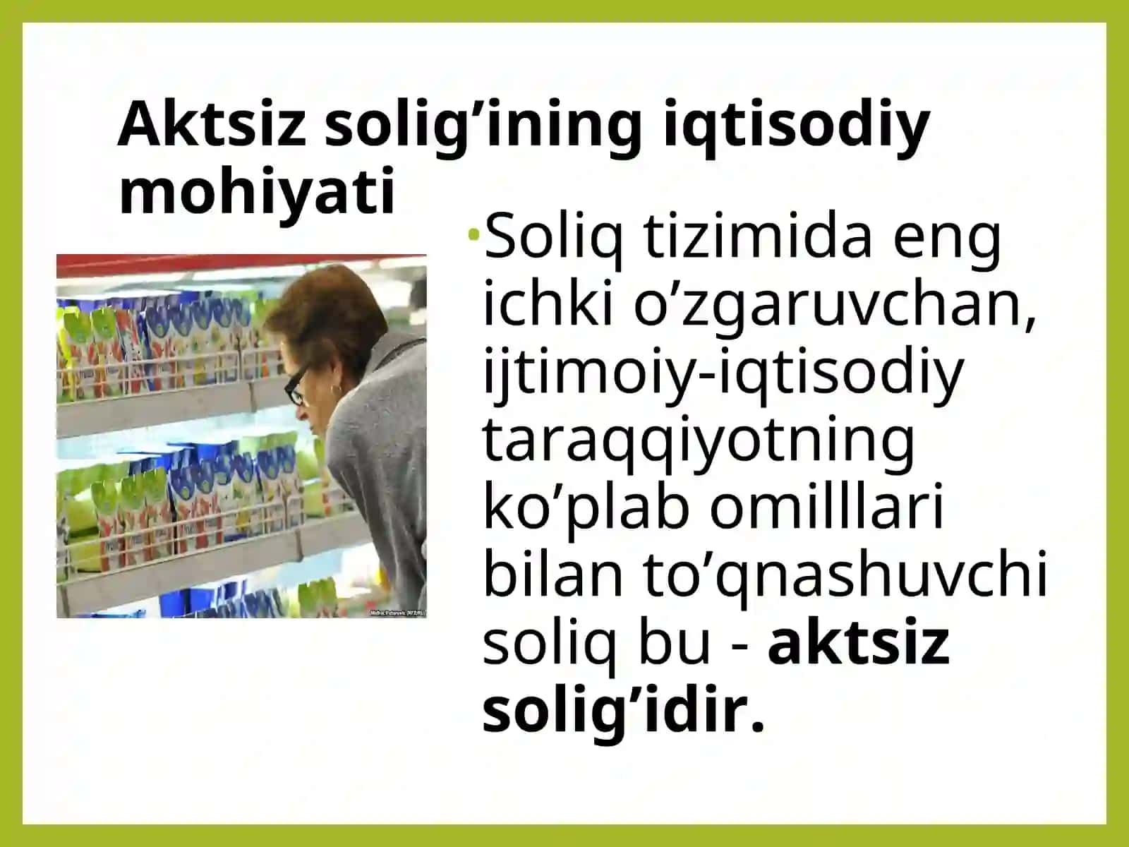 AKSIZ SOLIG`I TO`LOVCHILARI TARKIBI VA SOLIQ SOLISH OB'EKTI 2