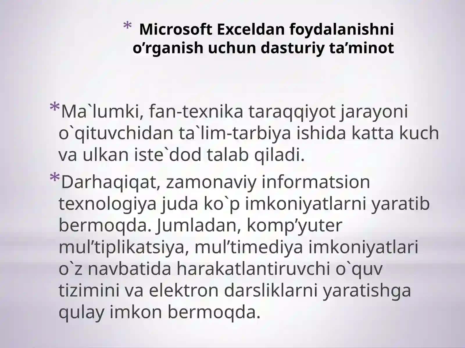 Microsoft Exceldan foydalanishni o’rganish 2